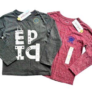 NWT Bundle Two Cat & Jack LS Graphic Tees Gray Is Glow In Dark Boy Sz  XS 4/5